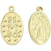 KitBeads 10pcs 18k Real Gold Plated Virgin Mary Religious Charms for Jewelry Making - Christian Mother Mary Oval Charms Bulk