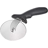 Amazon Basics Stainless Steel Pizza Wheel and Cutter with Cover, Black Soft Grip Handle