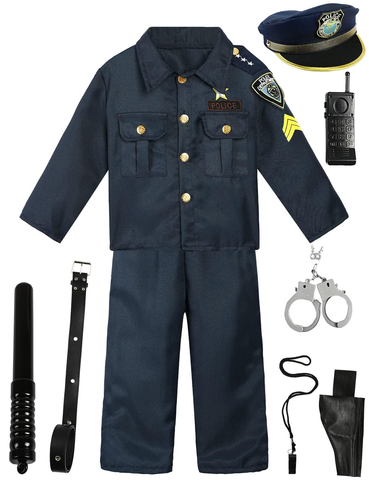 MOMBEBE COSLAND Boys Dress Up America Police Officer Costume Kids Halloween Role Play Dress Up Set, 8-10 Years