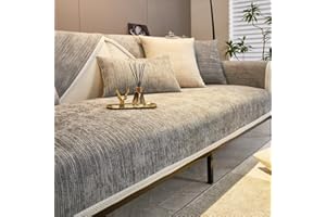 Rosygulls Fuzzy Pet Couch Covers for Sofa,Simple Striped Chenille Anti-Scratch Couch Cover,Chenille Couch Covers for Pet,Chenille Couch Cover Non Slip Solid Textured Couch Covers,Light gray-28"x70"