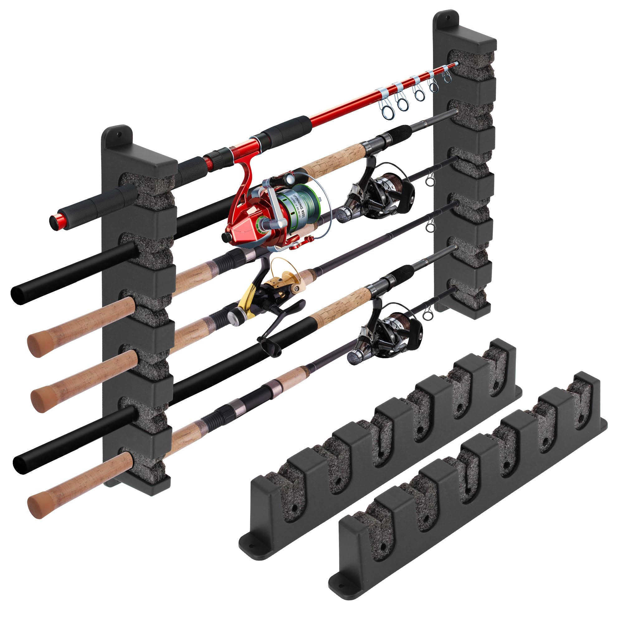 Photo 1 of Xproutdoor Fishing Rod Holder Wall, Vertical/Horizontal Fishing Rod Holder, Rod Stands Fishing Rods, Fishing Rod Stands for Family Wall Garage Storage 6 Fishing Rods