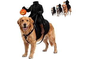 Light Up Headless Horseman Pet Costume for Dogs and Cats S/M/L (Large) | Halloween Pumpkin Rider Costume with Adjustable Harn