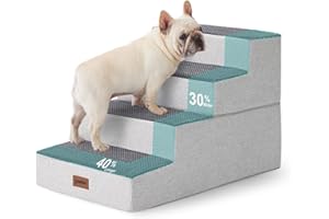 ZOMISIA Dog Stairs for Large Dogs - Extra Wide Pet Stairs 2 in 1 with Zippers Suitable for Couch and Bed, 35D Foam Dog Steps with Non Slip Bottom Grey 4 Steps, Grey