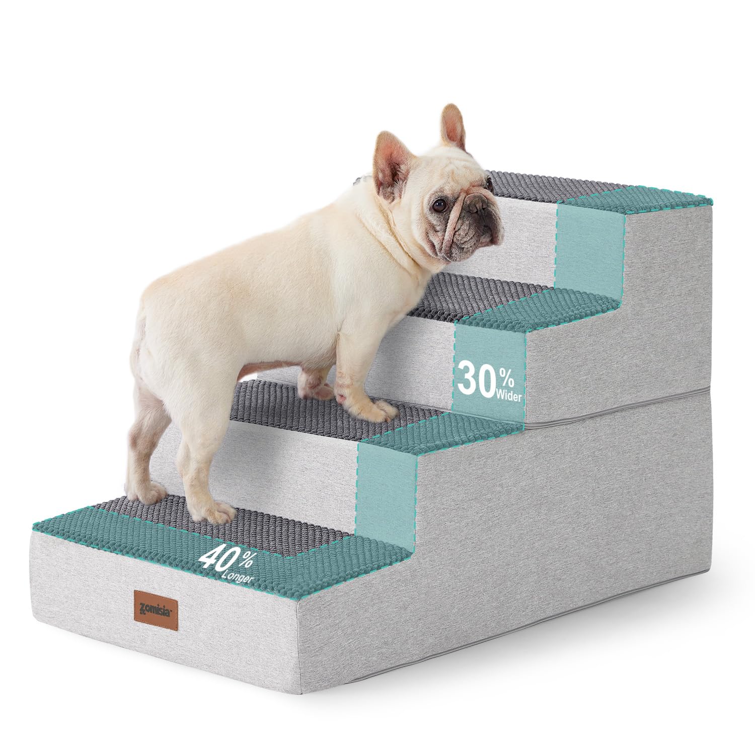 Photo 1 of ZOMISIA Dog Stairs for Small Dogs - Extra Wide Pet Stairs 2 in 1 with Zippers Suitable for Couch and Bed, 35D Foam Dog Steps with Non Slip Bottom Grey 4 Steps, Grey