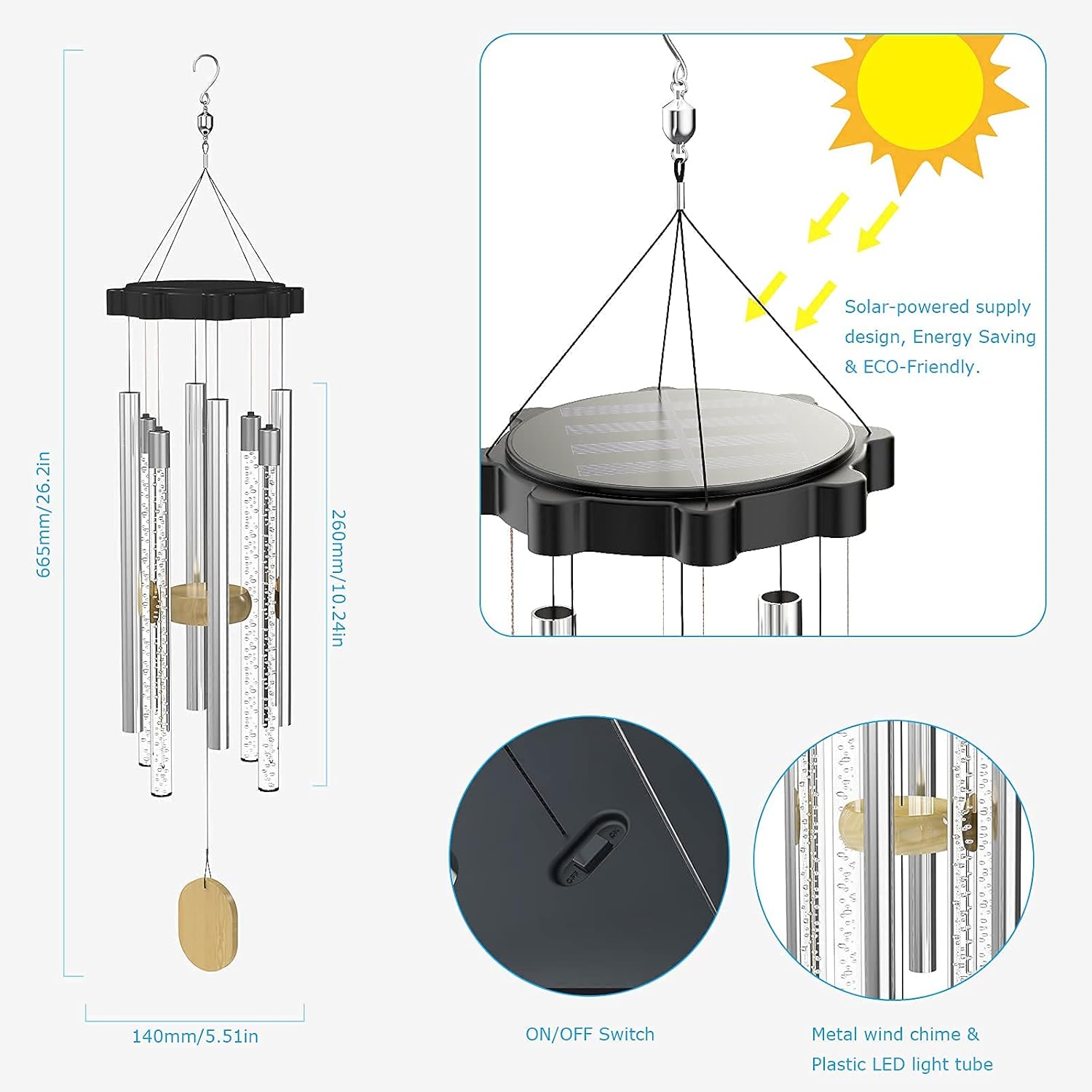 Njeury Solar Wind Chimes Lights Outdoor, Memorial Wind Chimes with Color Changing RGB LED Hanging Lights, IP65 Waterproof, for Outside, Garden, Patio, Yard, Home Decor, Housewarming Gifts : Garden & Outdoor