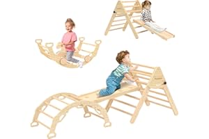 Summidate 9 in 1 Pikler Triangle Set, Toddlers Climbing Toys with Ramp Rocking Horse and Arch, Foldable Montessori Climbing Set for Kids, Indoor Playground Jungle Gym, Xmas Gift for Boys Girls