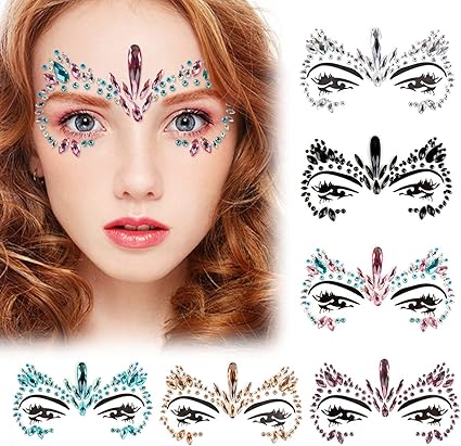 Kapmore Bijoux De Visage 6pcs Strass Bijoux De Visage Festival De Tatouage Rave Eyes Autocollants Front Pour Noël Nouvel An Partie De Natation