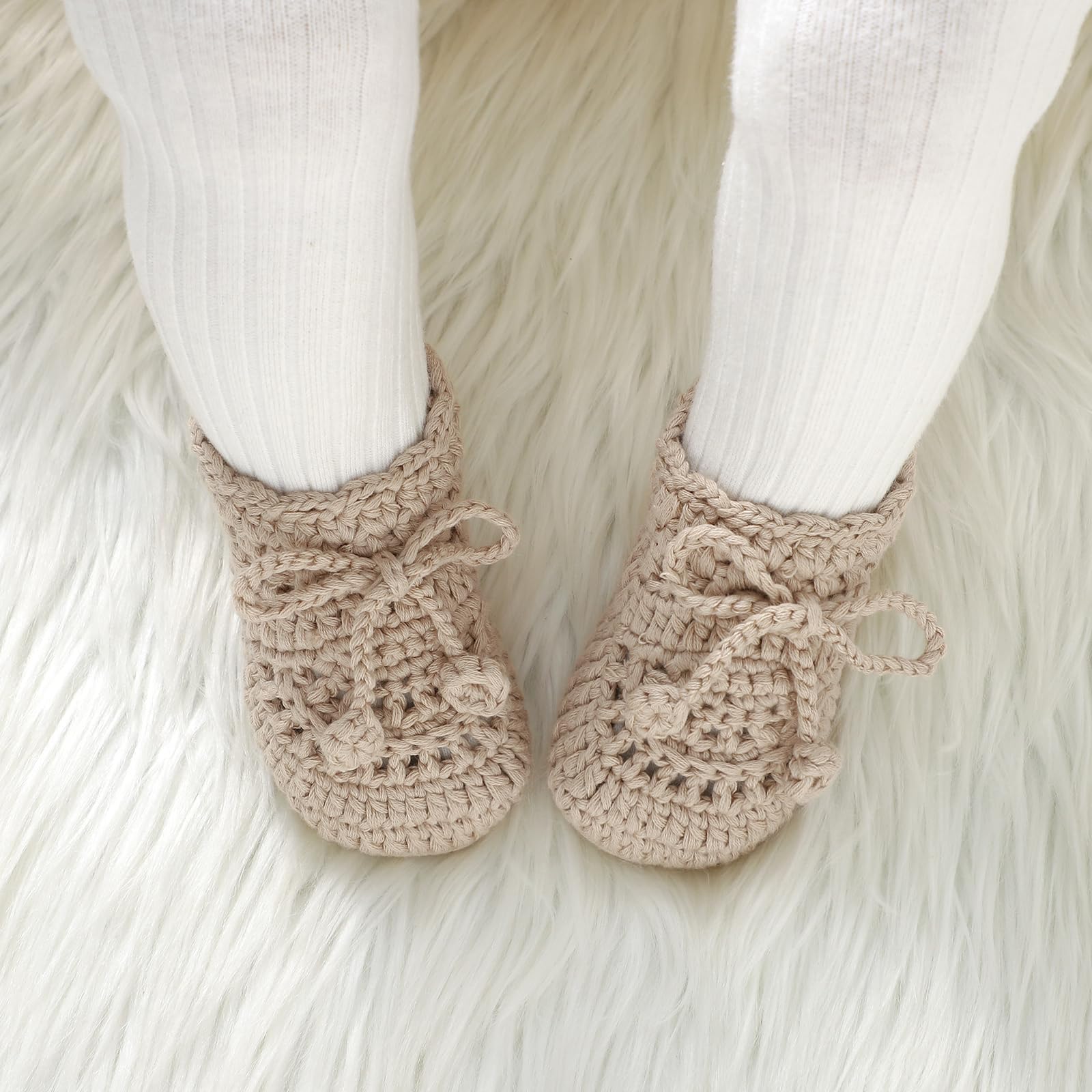 Hadetoto Baby Booties Hand Crochet Knit Cotton Bootie Soft Cozy Warm Socks Shoes Newborn First Walkers for Infant Boy Girl
