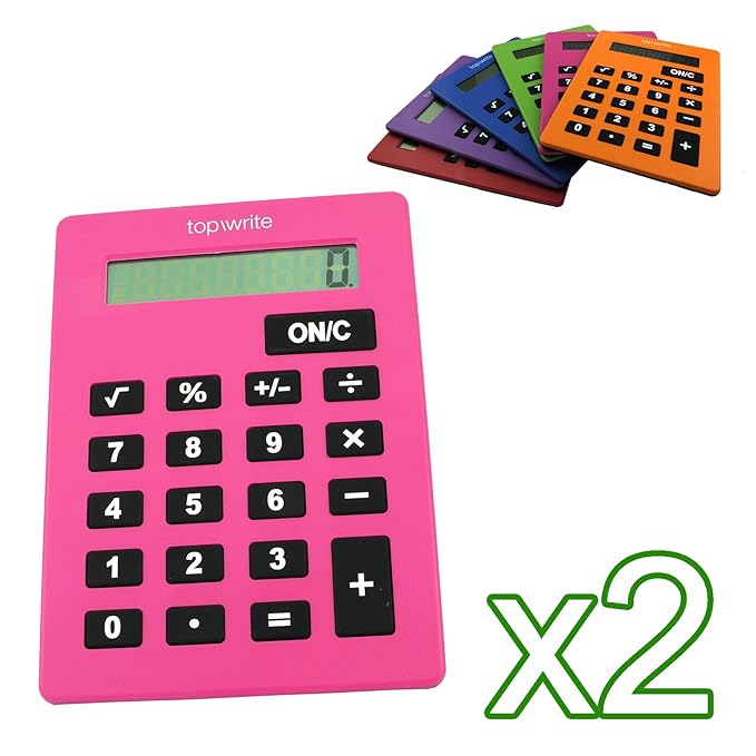 8 Digit Coloured Large Calculator (Pack of 2, Pink) Amazon.co.uk