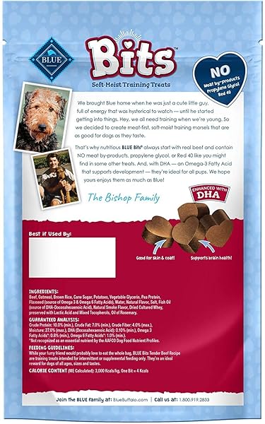 BLUE BUFFALO BITS SOFT DOG TREATS FOR TRAINING, MADE WITH NATURAL INGREDIENTS & ENHANCED WITH DHA, BEEF RECIPE, 4-OZ BAG