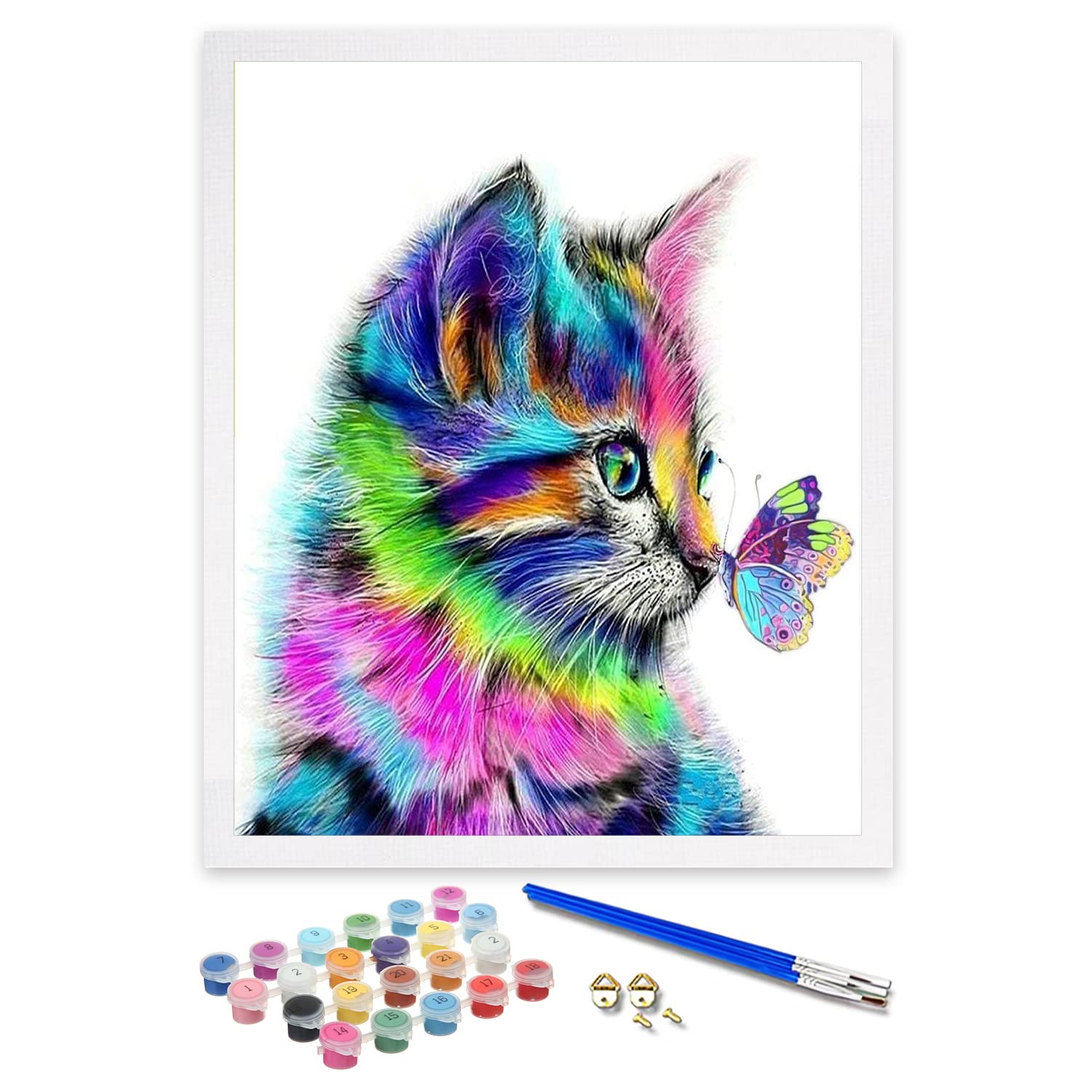 ifymei Paint by Numbers for Adults, Children, Beginners, DIY Gift Arts Kits with Brushes and Acrylic Pigment, 16x20 Inch Colorful Cats and Butterflies [Without Frame]