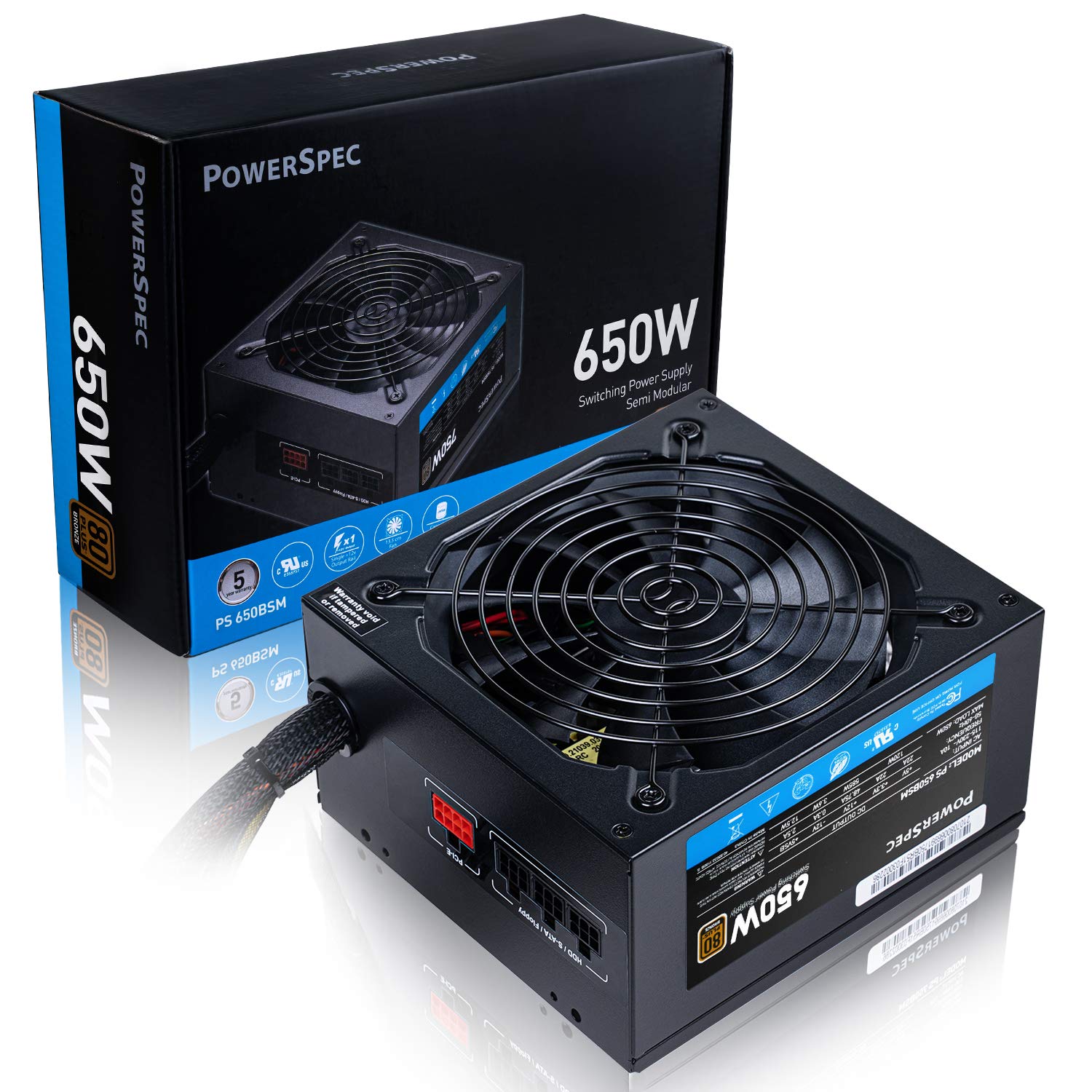 PowerSpec 650W Power Supply Semi Modular 80 Plus