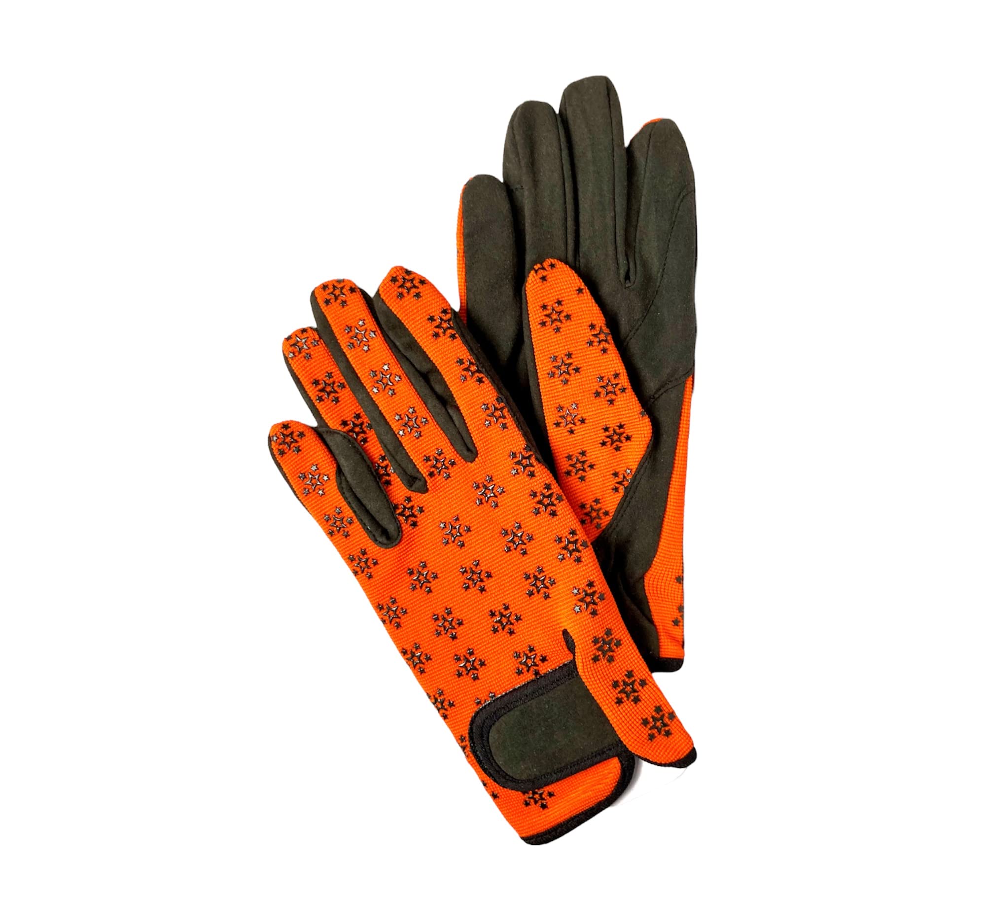 Equestified Youth Equestrian Gloves with STAR Design for Girls & Boys Children Gloves All Weather Outdoor Sports Gloves Horse Riding (6-8 Years, Orange)