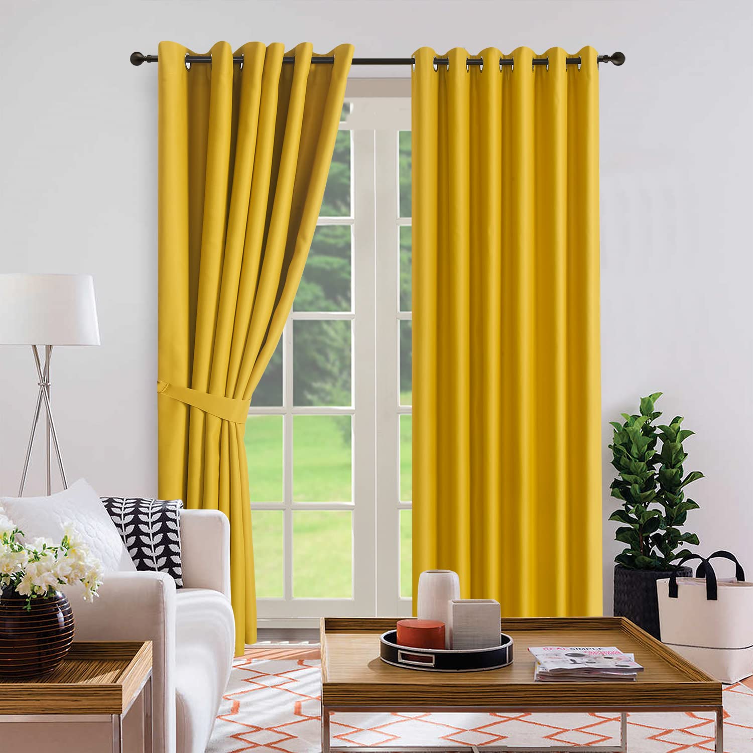 ZIMEL HOMES Insulated Heavy Thick Thermal Blackout Curtains Eyelet Ring Top Pair (Mustard, 46" Width x 72" Drop)