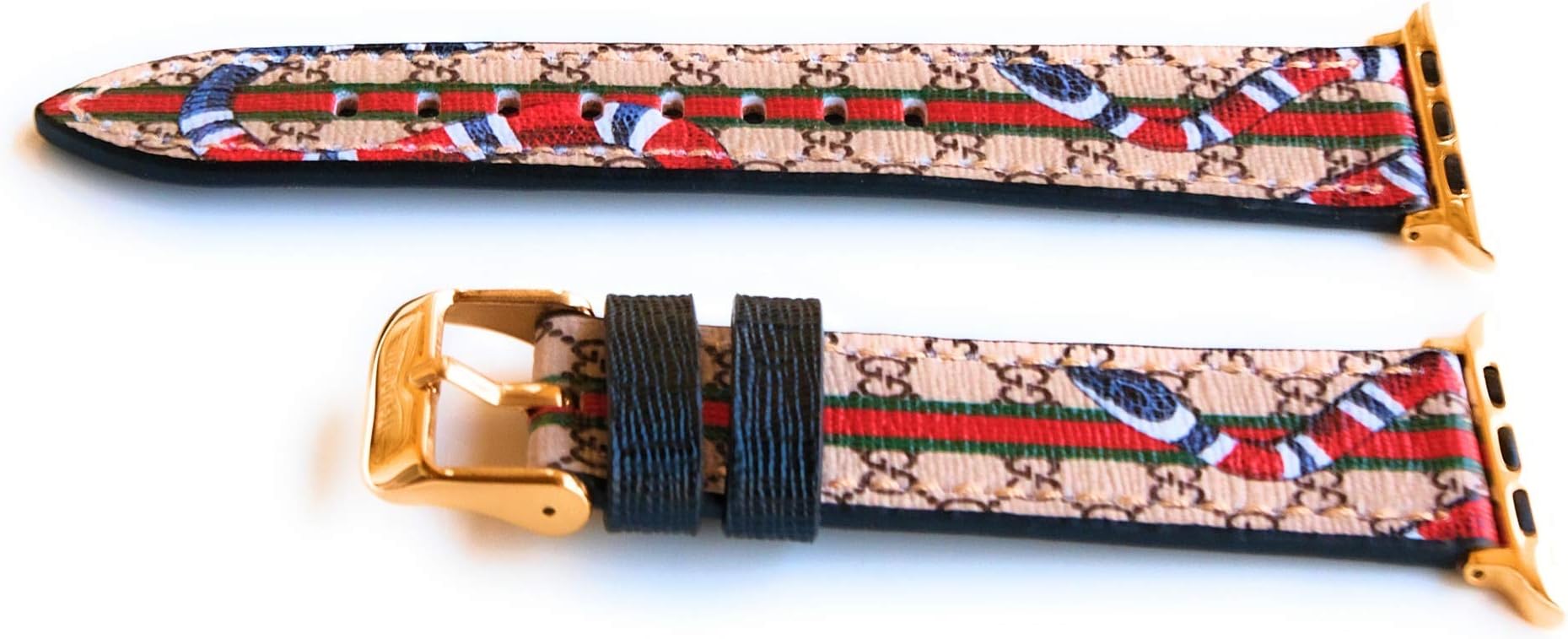 iTEMPOfy Designer Beige Kingsnake Leather Watch Bands Straps Compatible with Apple Watch Series 1 2 3 4 5 | 38mm 40mm 42mm 44mm | Vegan - Cruelty Free Leather | Gold (38mm/40mm)