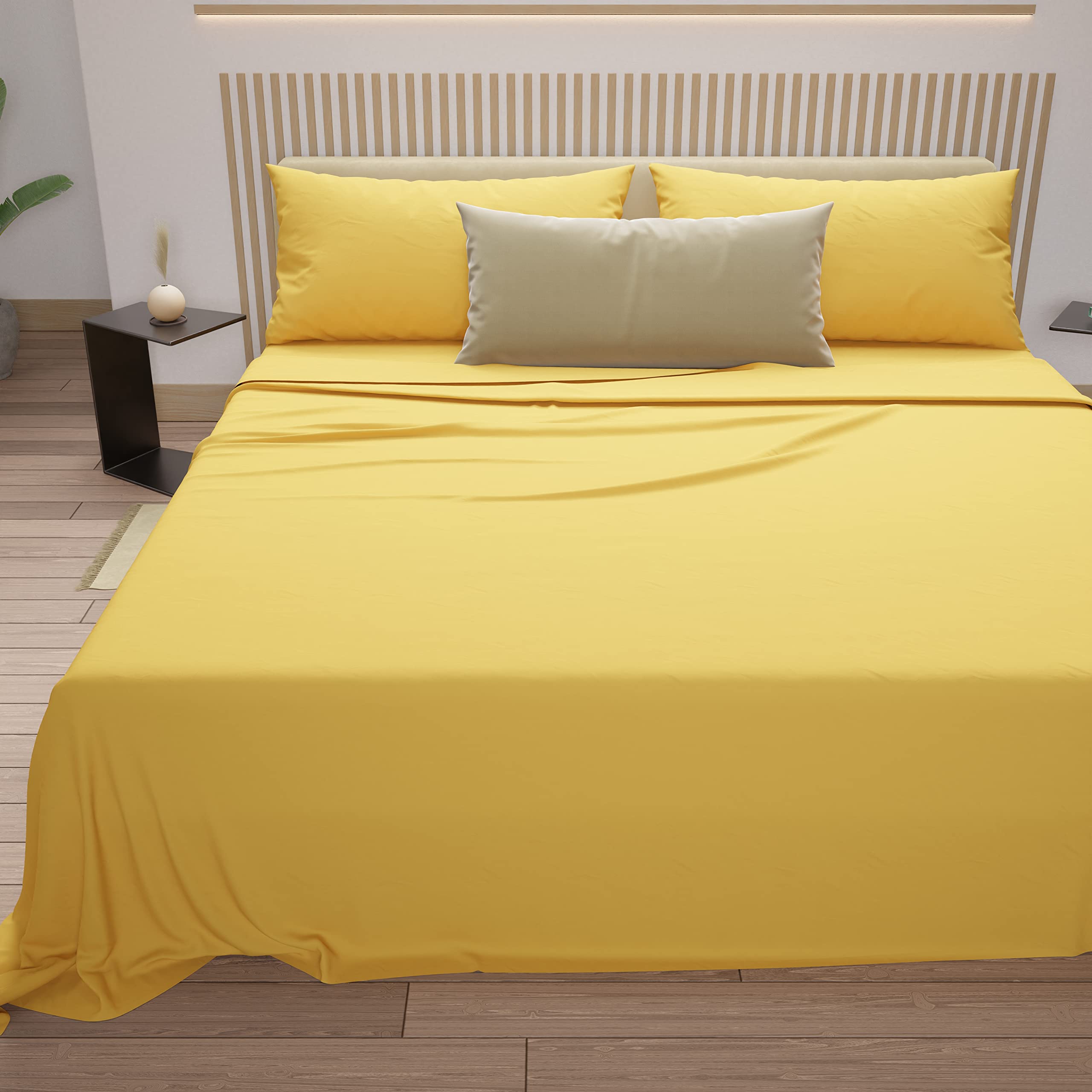 PETTI Artigiani Italiani - Cotton Sheets, French Double Bed Sheets, French Double Bed Set, Yellow, 100% Made in Italy