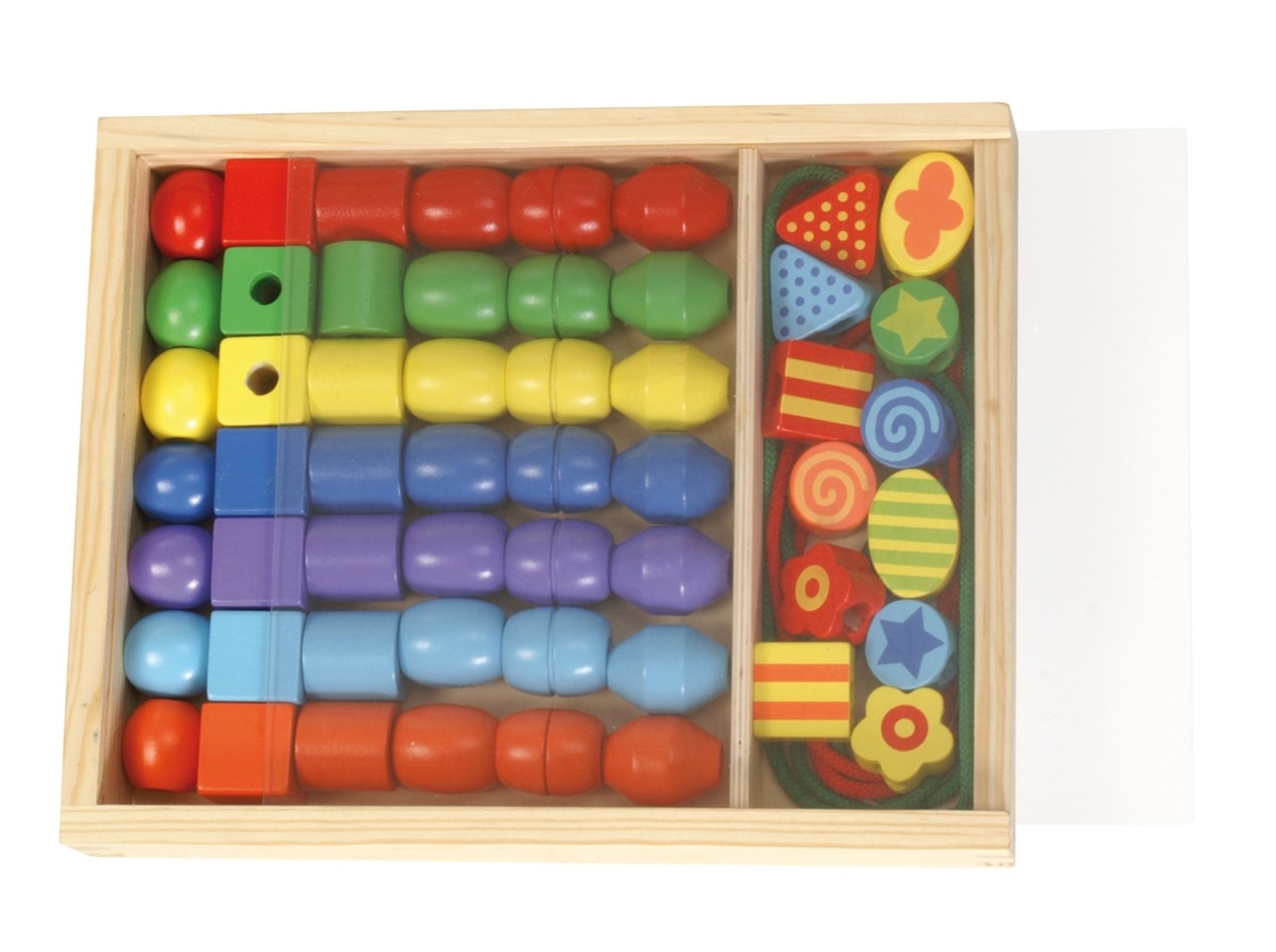 Lena 32010 - Craft set of wooden threading beads in wooden box, with 54 3 cm wooden threading beads. Wooden beads set for children from 3 years. Beads for making necklaces and bead jewellery