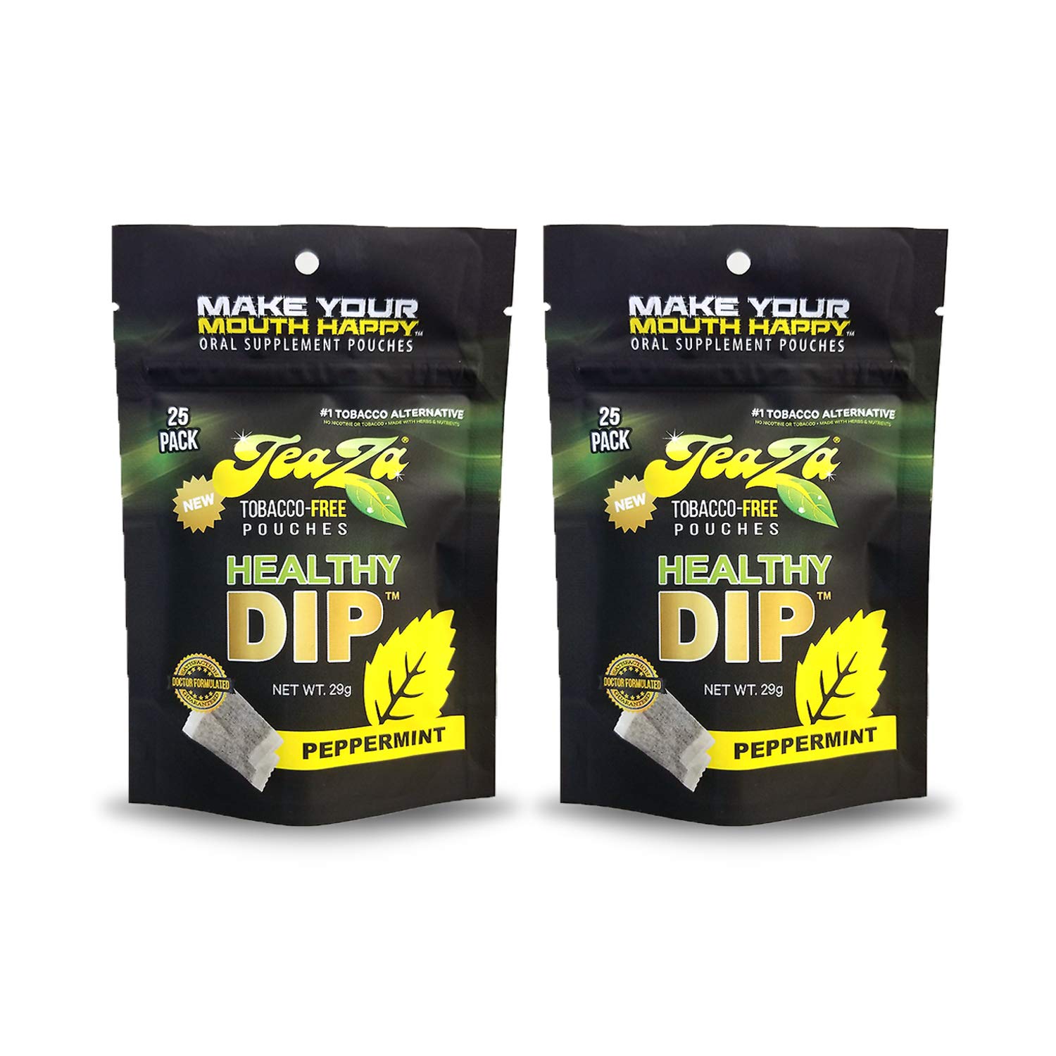 Teaza Energy Tobacco Free Pouches Nicotine Free Dip, Smokeless Alternative Snuff Healthy Chewing Dipping Alternative, Peppermint (2 Pack) Tobacco Free Chew Premium Minty Flavor with Refreshing Aroma