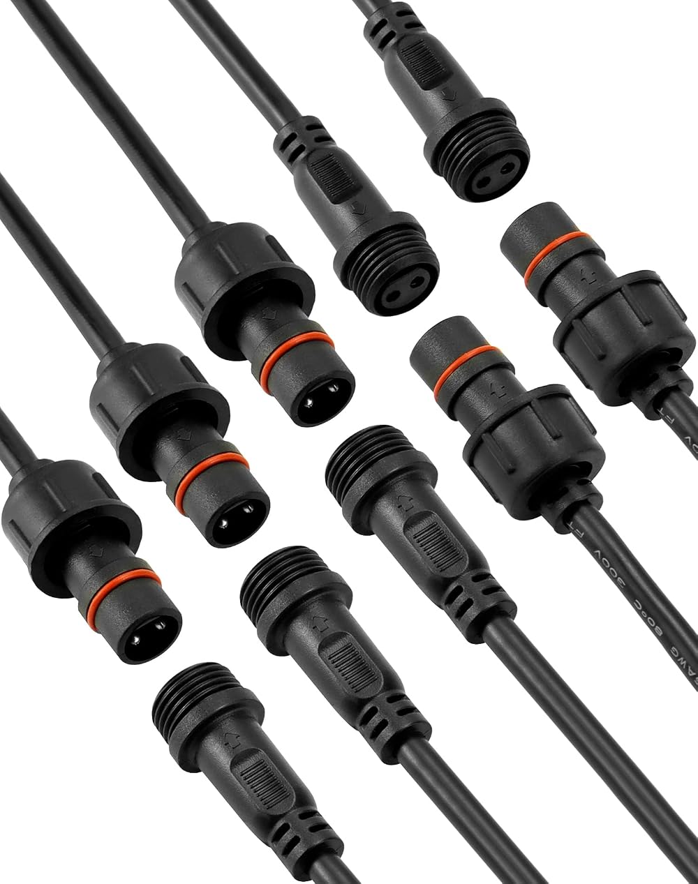 QWORK 5 Pairs IP65 Waterproof 2 Pin Connectors with 20cm 22AWG Cables