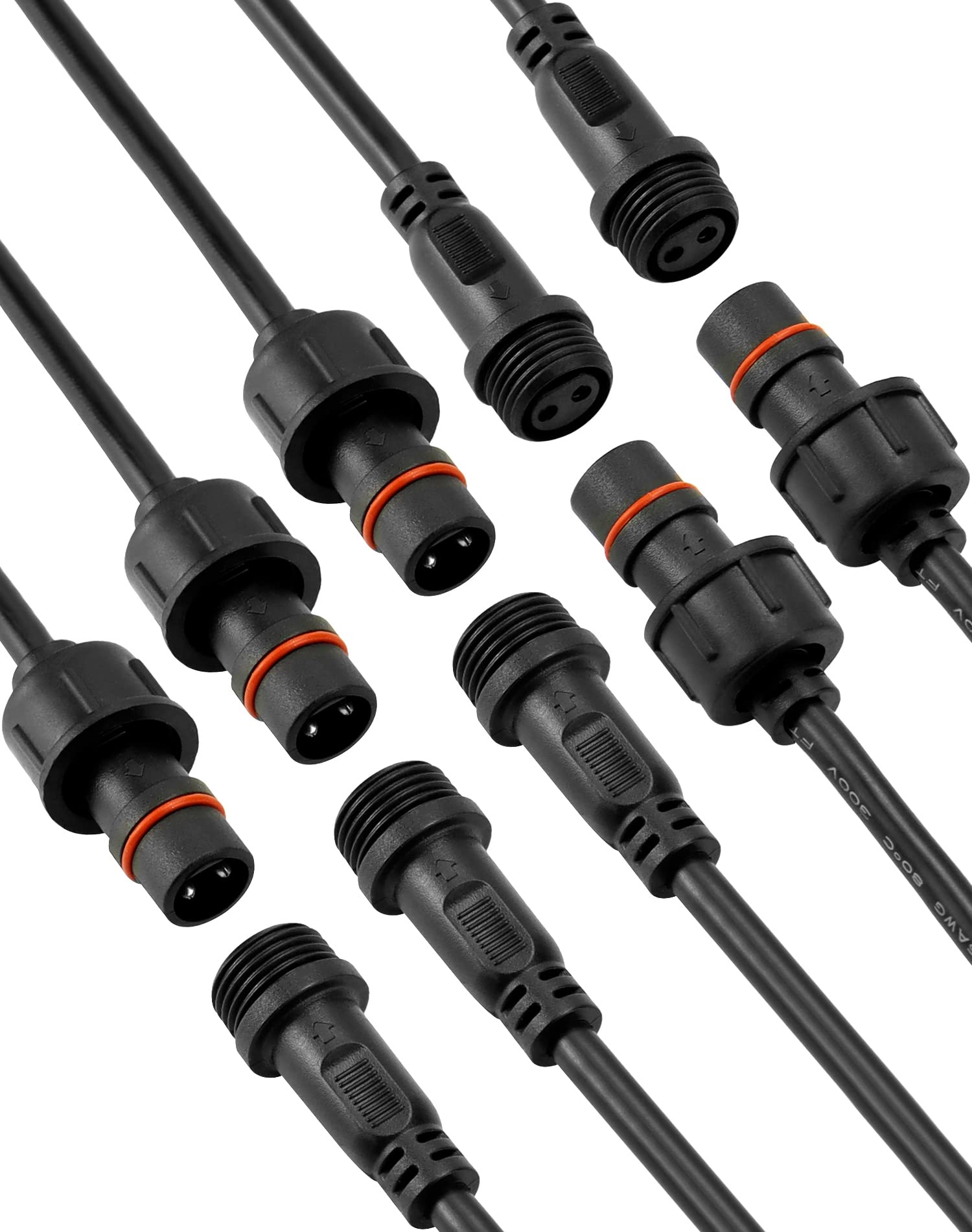 QWORK® 5 Pairs Electrical Connector IP65 Waterproof with 20cm 22AWG Extension Cable, 2 Pin Male Female Connectors for LED Lighting and Outdoor Applications