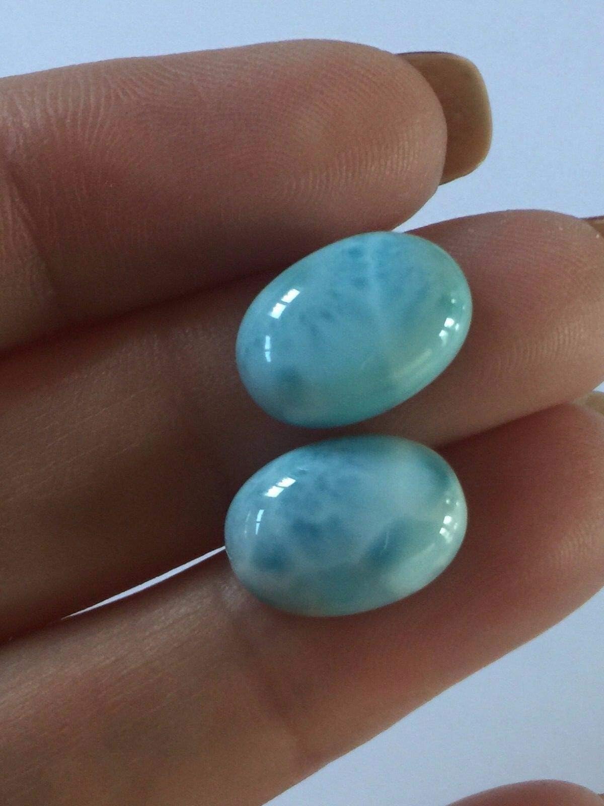 Genuine Larimar 14 x 10.15 X 4.87 MM Oval Cabachon Pair 30.5 CT NJ-1704