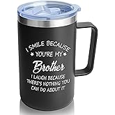 Jogskeor Brother Gifts from Sister, I Smile Because You're My Brother Insulated Coffee Mug, Birthday Christmas Gifts, 20oz