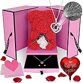 HYRIXDIRECT Flowers Rose Bear Valentine's Day Gifts Lighted up Artificial Forever Rose Everlasting Flower Teddy Bear Gifts for Her Women Mom Wife Wedding Mothers Day