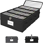 ComfortKeeper 4 Pack Fabric CD Storage Box with Clear PVC Lid, Holds 35 Standard CD Cases, Zipper Closure for Dust Protection, Portable CD Organizer for Music Collection, Black