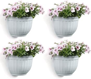 T4U Macetas Pared Plastico Cestas Colgantes - Gris Claro Paquete de 4