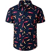 JOGAL Boy's Hawaiian Shirt Floral Short Sleeve Button Down Shirt Summer Beach Shirts