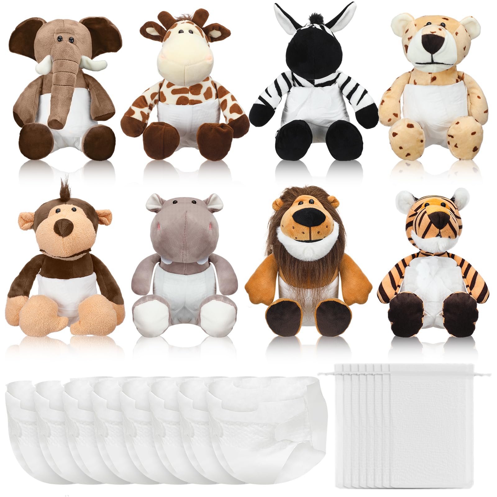 Photo 1 of *** 4 pieces missing*** wet*** smelling bad*** 8 Sets Safari Animals Blindfolded Diaper Changing Baby Shower Games Boys Girls Baby Dolls Diapers for Bridal Shower Gender Reveal Games Prizes Gifts for Adults