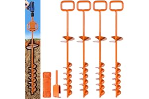 TOGXFUNI Tent Stakes for 2024, Ground Anchors Screw in, with 1PCS Tent Stakes Heavy Duty Adapter, for Trampoline Ground Anchors, Mobile Home Anchors, Anchors for Tent, Ground Screw Orange(4PCS,20in)