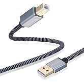 Nanxudyj Printer Cable 1ft, USB 2.0 Type A to B, Nylon Braided | Scanner Cord, Compatible with HP, Canon, Dell, Lexmark, Xerox and Samsung Devices with a USB Type-B Port