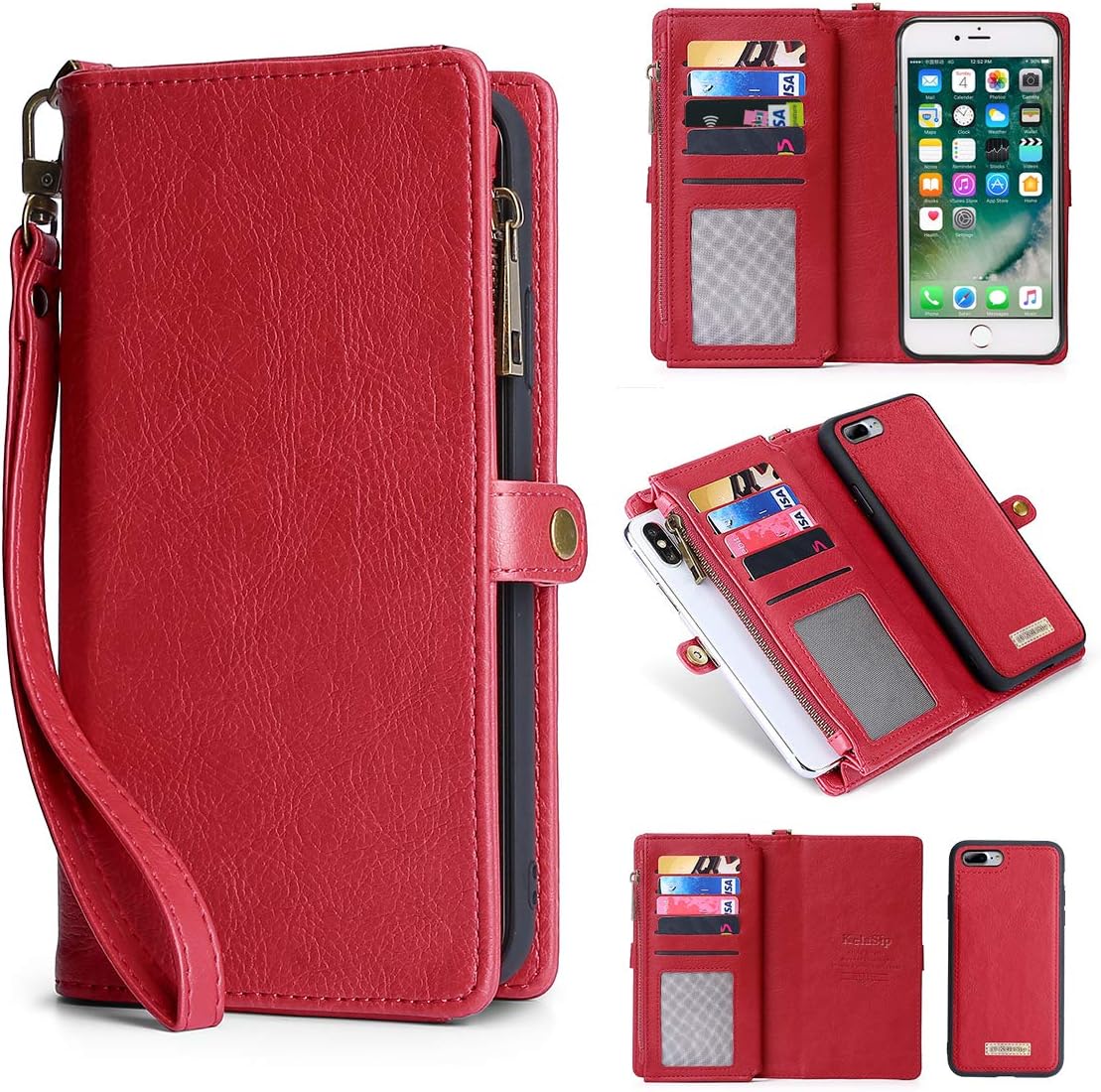 iPhone SE 2020 Case iPhone 7 wallet Case iPhone 8 Case with Zipper Flip Card Holder PU Leather Wallet Card Case Detachable Magnetic Cover Case