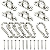 Hamineler 6 Pcs Stainless Steel 1.89 Inch Strip Type Eye Plate and 6 Pcs Stainless Steel Snap Hook for Ceiling Hook Loop Wall Mount Hanging Hardware Fitting