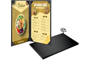 ONLVAN Leather Menu Covers Holders with Strong Wood Inside for 8.5 X 14 Inch, Double View Leather Menu Holder for Wine List, Drinks, Cafes, Bar, Hotel,Cocktail(8.5" X 14"/2 View-Book Style/1 Pack)