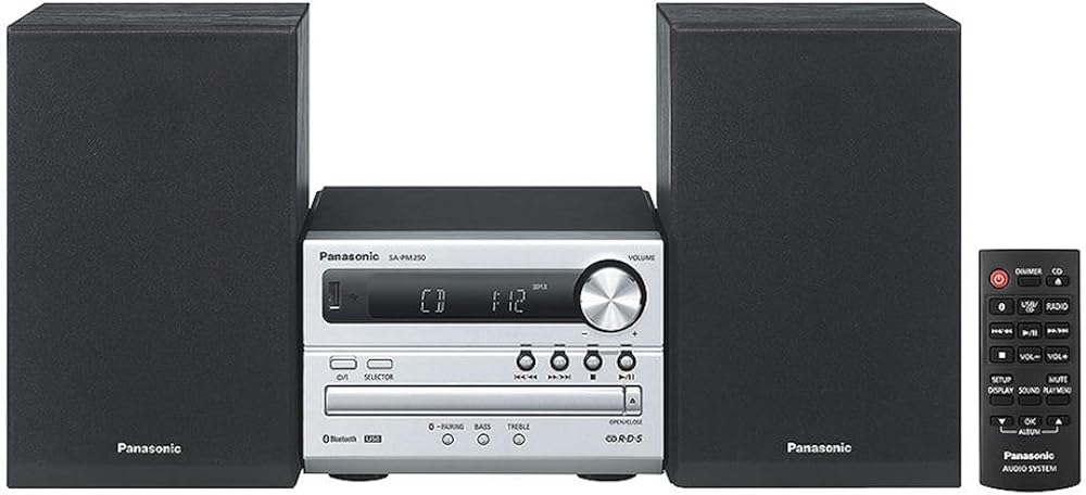 Panasonic SC-PM250EB-S Micro HiFi System 20W Bluetooth USB CD MP3 Silver