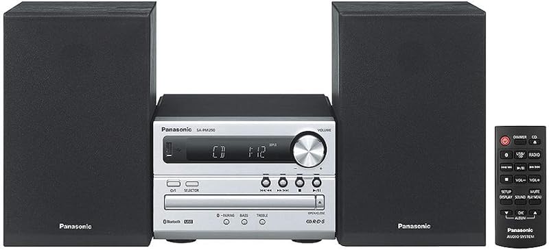 Panasonic SC-PM250EB-S Micro HiFi System 20W Bluetooth USB CD MP3 Silver
