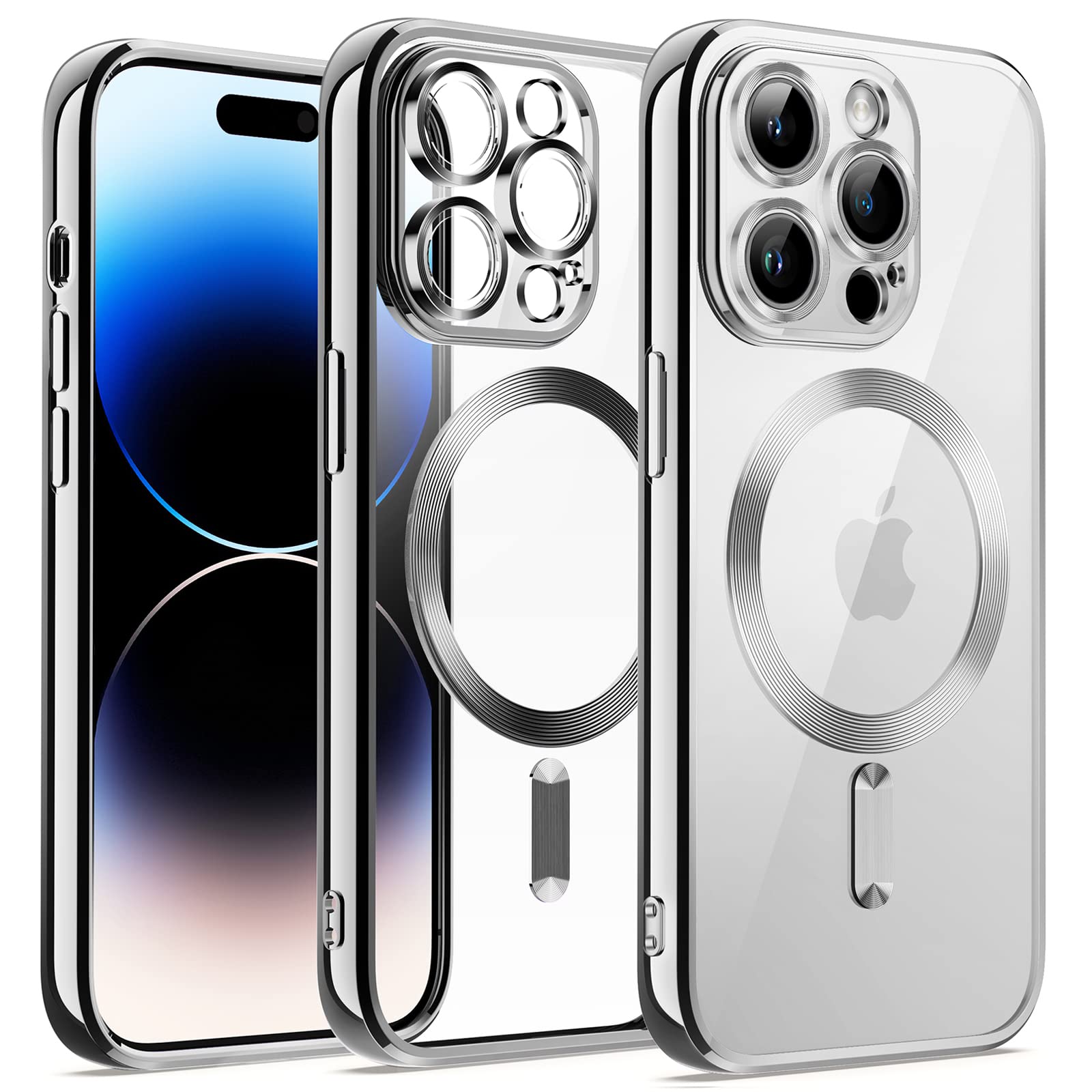 Photo 1 of JETech Soft Clear Case for iPhone 14 Pro 6.1-Inch, Camera Lens Full Protection, Compatible with MagSafe Wireless Charging, Shockproof Electroplated TPU Phone Cover (Silver)