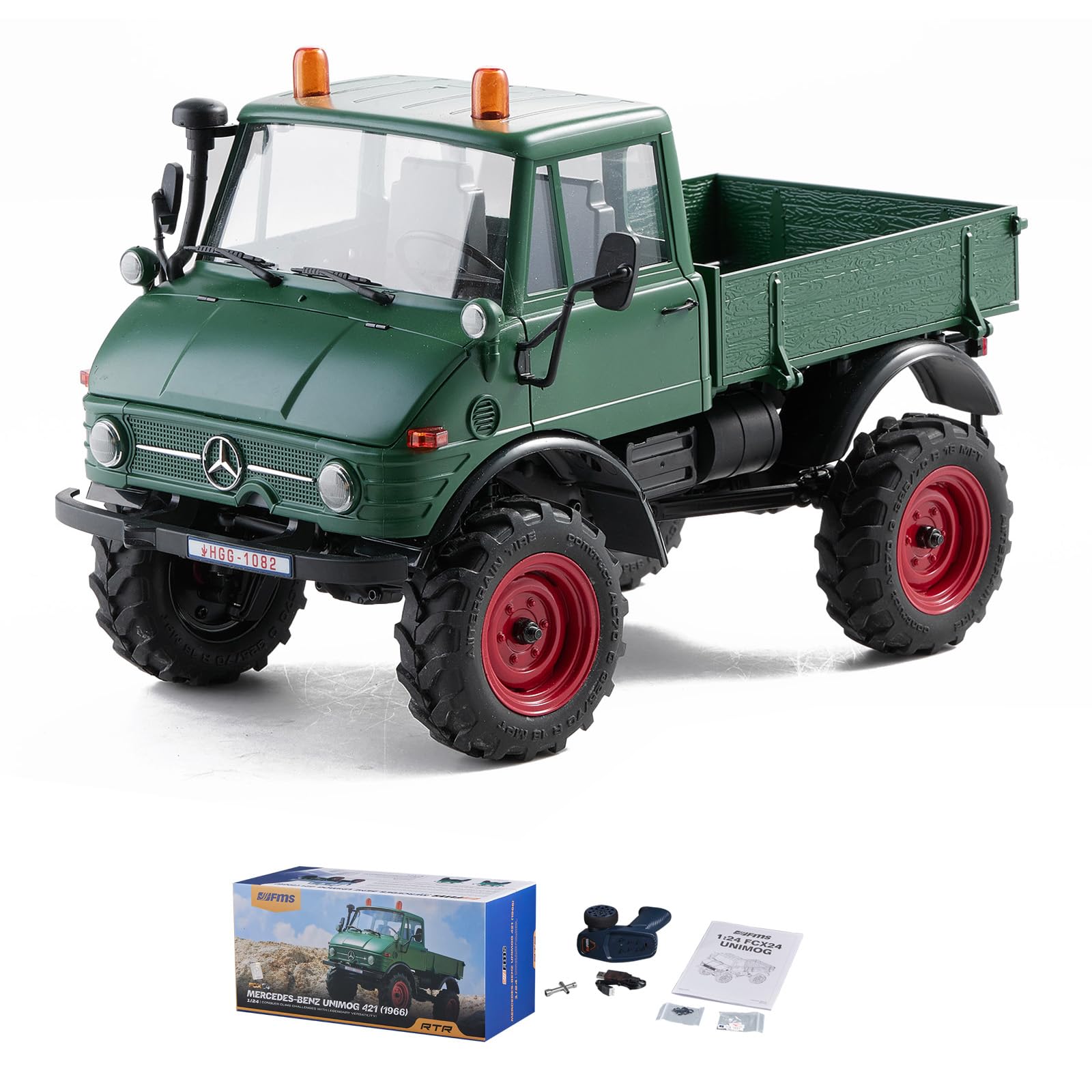 EAZYRC FMS 1/24 RC Crawler, FCX24 Mercedes-Benz Unimog 421 4X4 RC Rock Crawler, 2.4Ghz Hobby Grade RC Car Model Off Road Vehicle RTR for Adults with 7.4V 380mAh Battery, Red (GREEN)