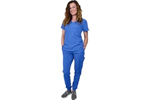 Green Town Scrubs for Women Scrub Set - Jogger Pant and V-Neck Top, 6 Pockets