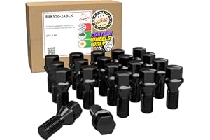 Wheel Accessories Parts 20 Pcs M14 x 1.50 14 x 1.5 Thread Acorn Seat Lug Bolt Black Finish 24mm Shank Length 17mm Hex fits Fe