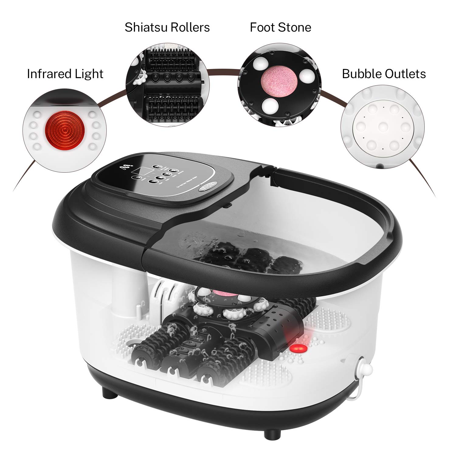 Foot Spa Misiki Foot Bath Massager with Heat & 3 Automatic Modes and 4 Motorized Massage Rollers, Adjustable Time & Temperature, O2 Bubbles, Rotating Pedicure Stone for Relieve Foot Pressure: Beauty