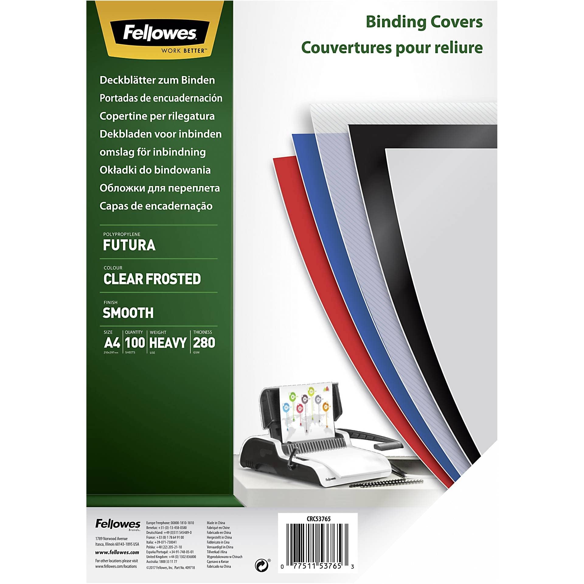 Fellowes Futura Polpropylene Binding Cover- Clear Frosted (Pack of 100)