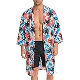 OLAOLA Men Lightweight Kimono Robe with Belt Japanese Style Robe Jacket Casual Open Front Long Cardigan Cape Coat Outwear