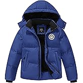 RBYEKP Kids Winter Coat Warm Fleece Thermal Padded Jackets with Detachable Hood Outdoor Puffy Jacket with Zip Pockets