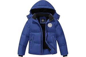 RBYEKP Kids Winter Coat Warm Fleece Thermal Padded Jackets with Detachable Hood Outdoor Puffy Jacket with Zip Pockets