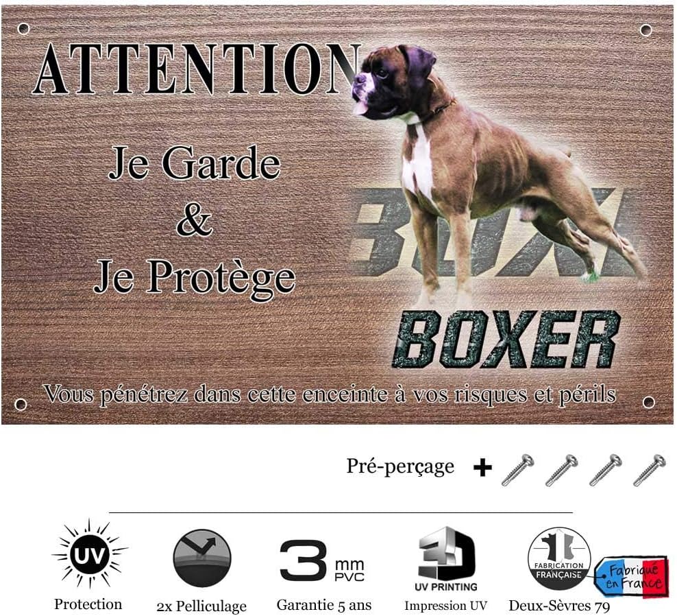 Pets Easy Com Attention Chien De Garde Personnalisee Male Boxer Pre Percee Et Vis Donnees De 30 Cm A 15 Cm Amazon Fr Animalerie