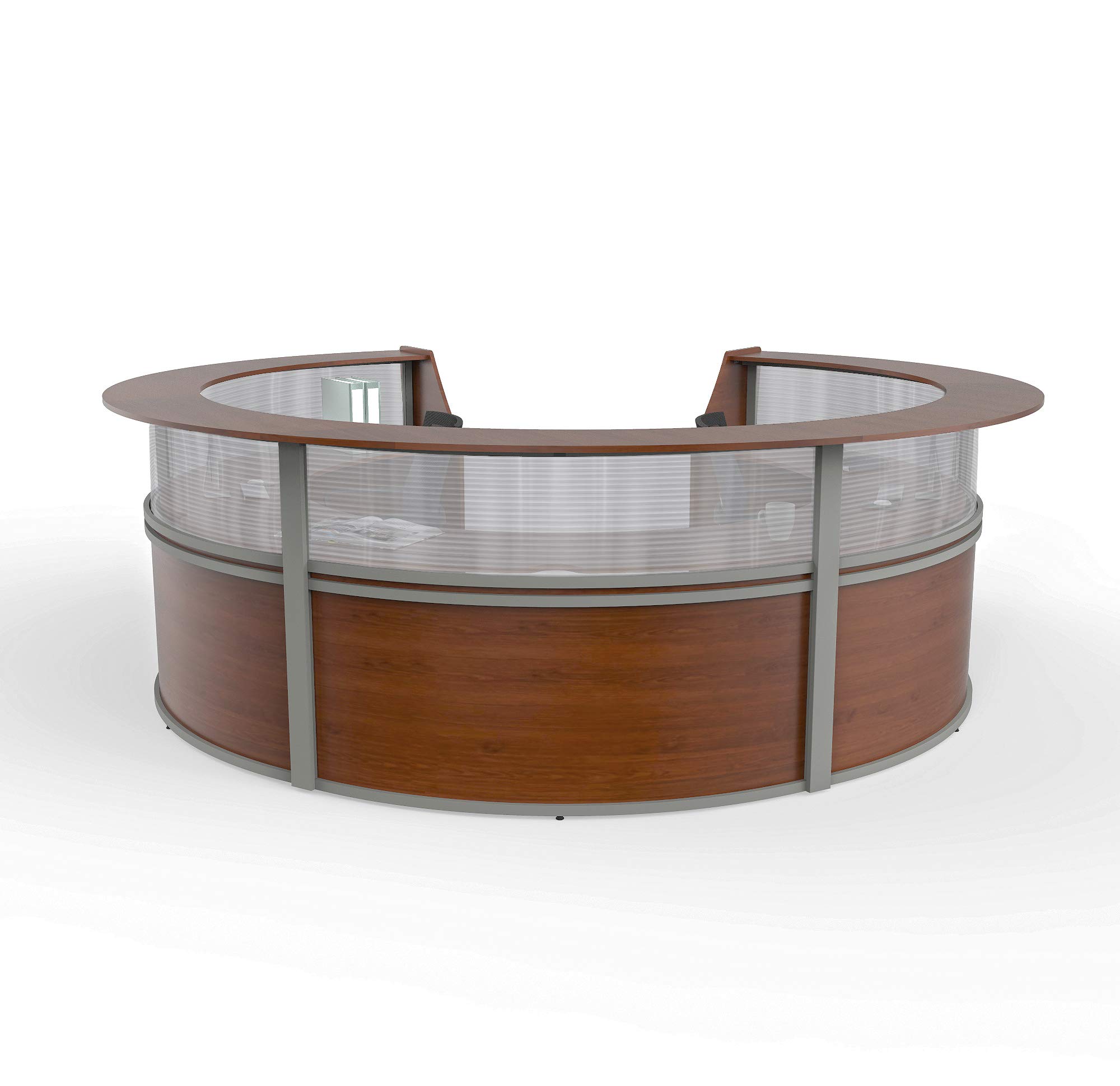 Linea Italia Curved Office Clear Easy to Assembly 5 Panel Reception Desk Counter for Lobby, Salon, 1