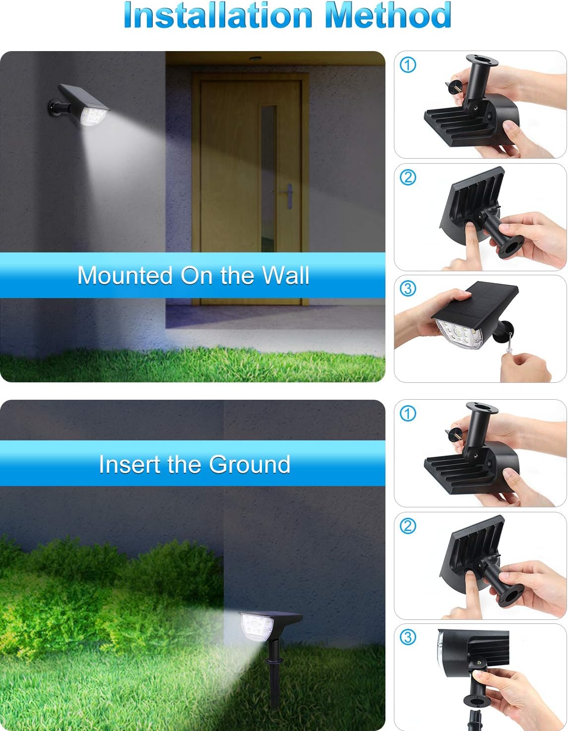 Solar Landscape Spotlights Outdoor, [6 Pack/3 Modes] LiBlins 2-in-1 Solar Landscaping Spotlights, IP67 Waterproof Solar Powered Wall Lights for Yard Garden Patio Driveway Pool (Cold White/33 LED) - - 